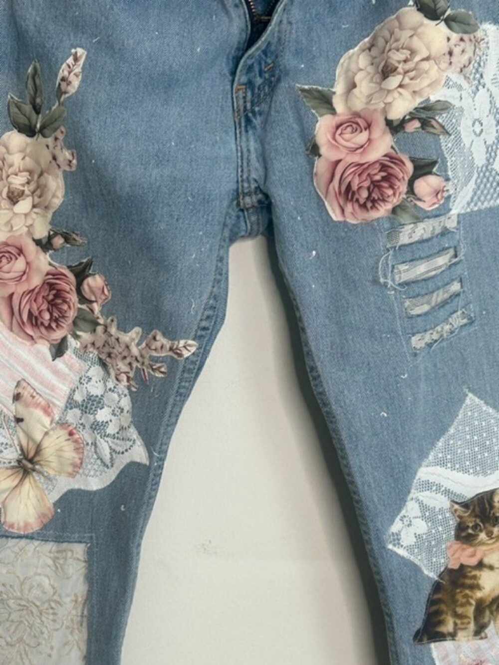 Hand Made One of a Kind Authentic Upcycled Patchwork Levi Denim W32/ L32 Jeans - Picture 7 of 16